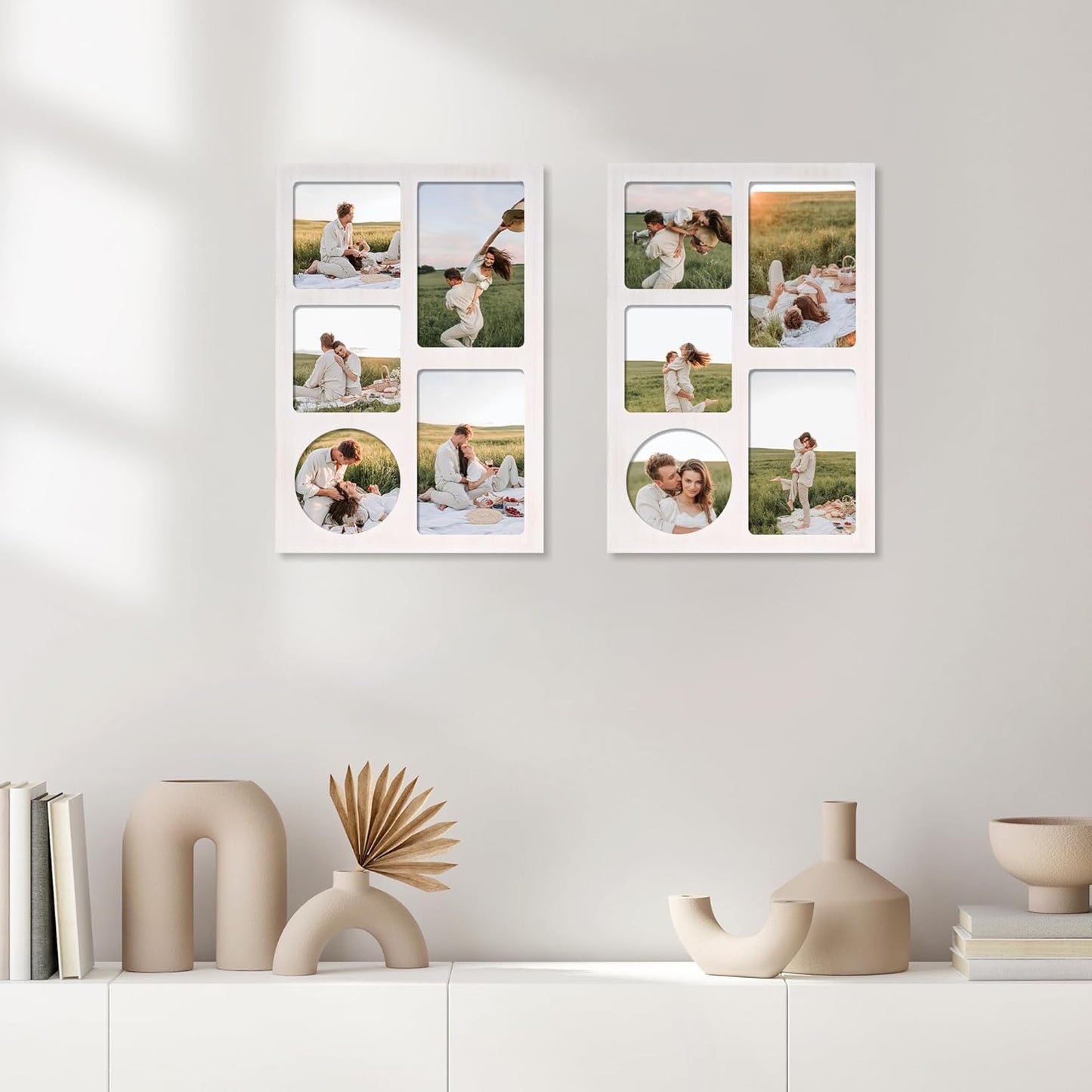 YESKAY 4x6 Picture Frame Collage for Wall Decor, Multiple Photo Collage Frames with Tempered Glass, 7-Opening for 4 x 6 Picture Frames, Rustic Brown, 1 Pack