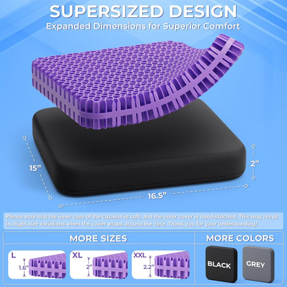 TushGuard Gel Seat Cushion for Long Sitting, Enlarged & Thickened Patent Design, Breathable Cooling for Office Chair, Soft Car Seat Cushion for Wheelchair (Standard, Black)