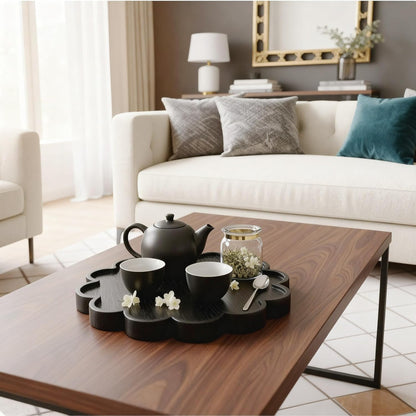 BreezeHug Brown Decorative Serving Tray Wood 12.6 Inch Scalloped Serving Tray Round Wooden Display Plate with Scalloped Borders for Coffee Table Living Room Bedroom Entryway Decoration