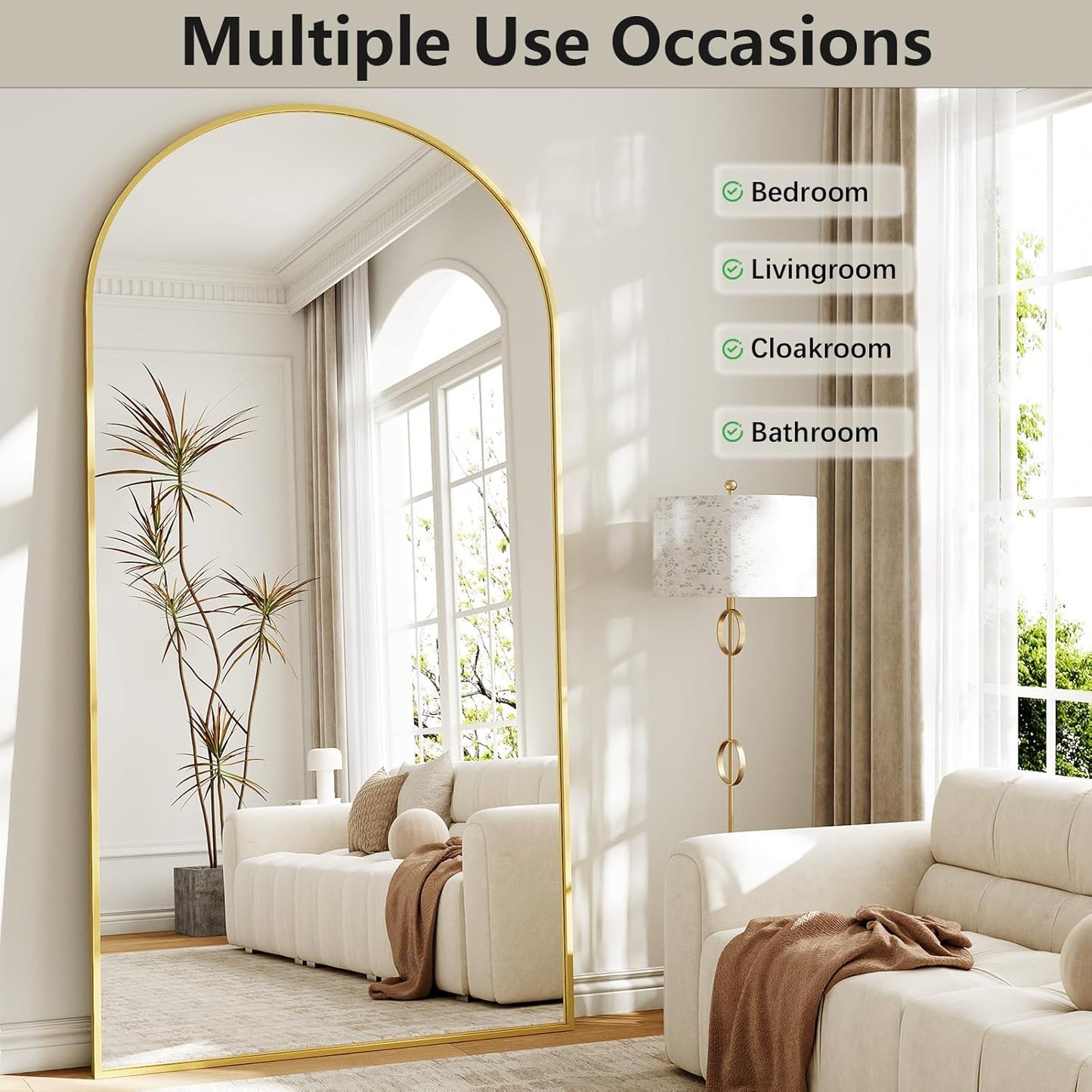 57" x 20" Arched Full Length Mirror - Wall Mounted/Floor Mirror Aluminum Alloy Frame Full Body Mirrors for Bathroom Living Room Bedroom and Entryway,Black