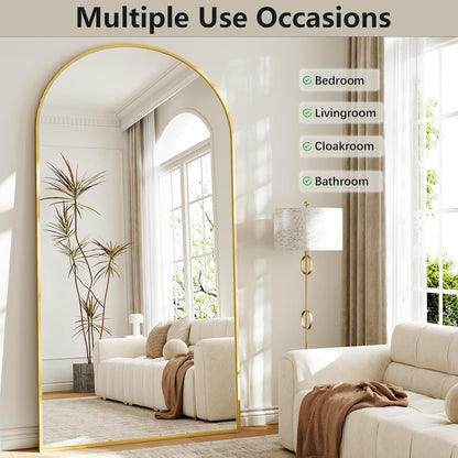 57" x 20" Arched Full Length Mirror - Wall Mounted/Floor Mirror Aluminum Alloy Frame Full Body Mirrors for Bathroom Living Room Bedroom and Entryway,Black