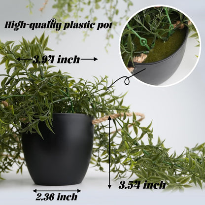 3 Packs Fake Hanging Plants with Black Pots, 20" Artificial Hanging Plants for Wall Decor, Fake Fern Plants Mandala Vine for Home Bathroom Bedroom Kitchen Office Room Decor
