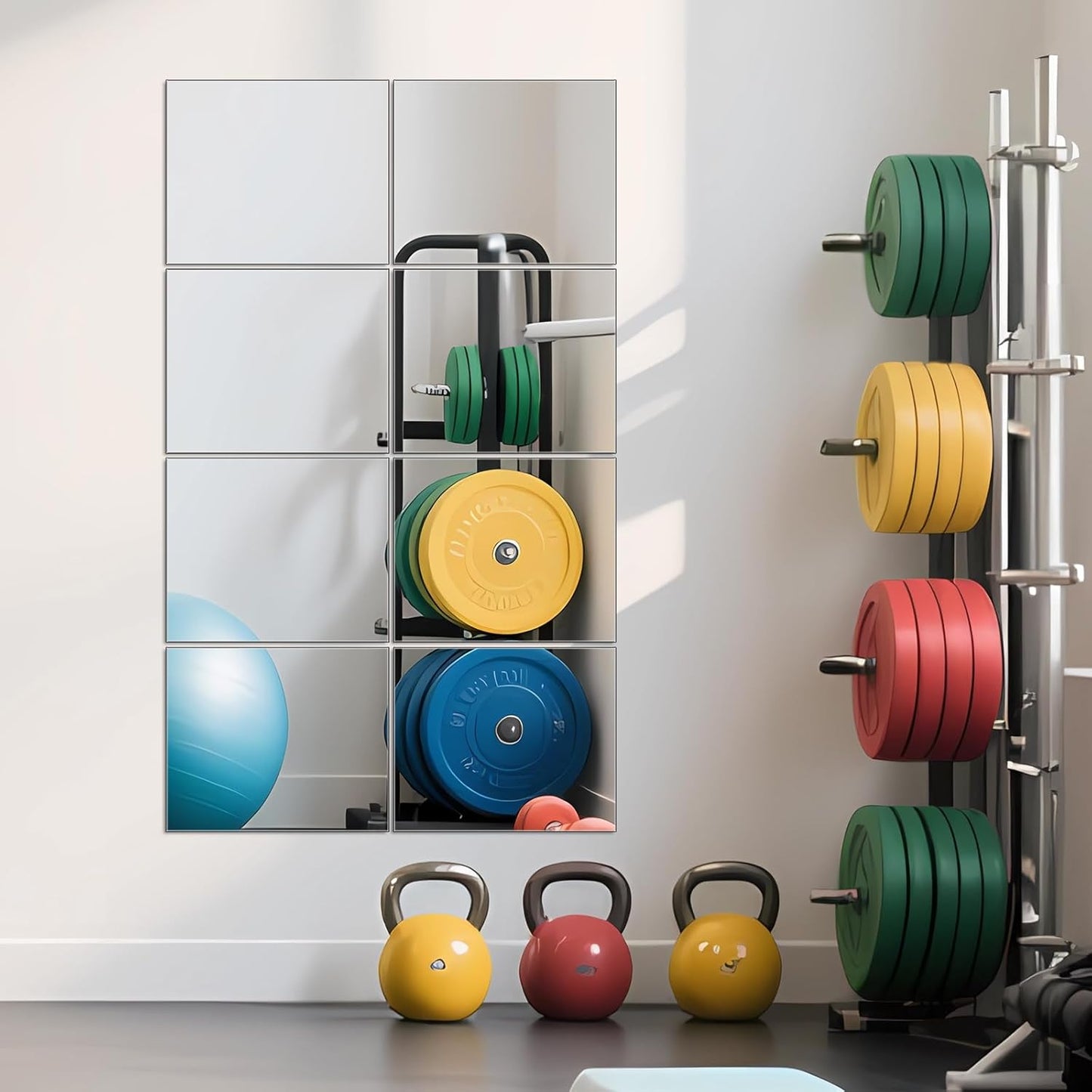 Ruomeng Home Gym Mirrors 12 Inch x 12Pcs Wall Mounted Mirror Glass Frameless Full Length Mirror Tiles for Home Gym, Bedroom, Door & Bathroom
