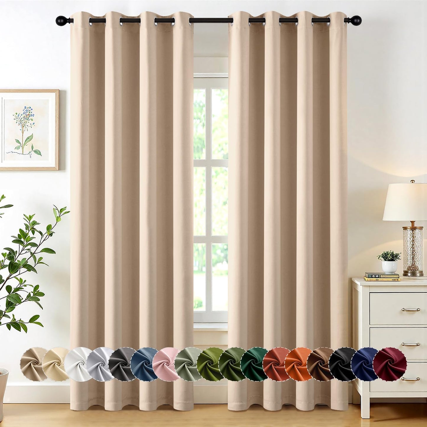 MIULEE Blackout Curtains for Bedroom Living Room 2 Panels, Thermal Insulated Room Darkening Drapes Grommet Noise Reducing Light Blocking Window Treatments 63 Inches Long 40x63 Inch Black - Colors A