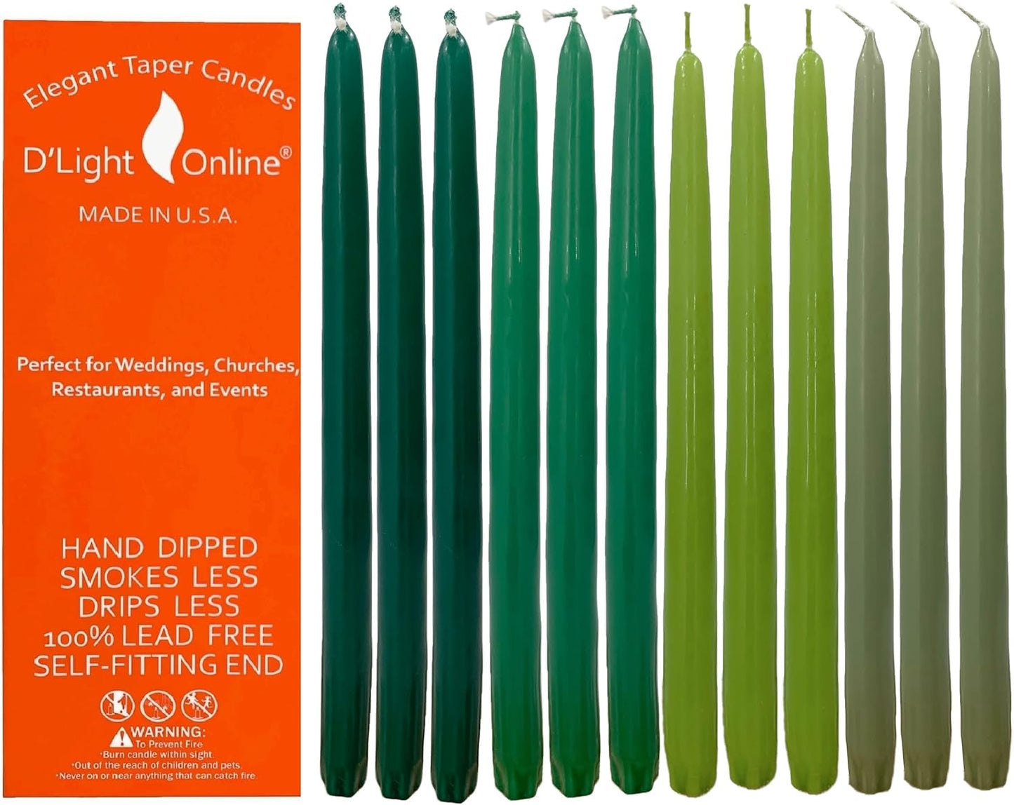 D'light Online White Taper Candles, 10 Inch Premium Quality Candles Hand-Dipped Tapered Candles, Dripless, Smokeless and Unwrapped Bulk Pack for Events - Set of 12 (10 Inch, White)