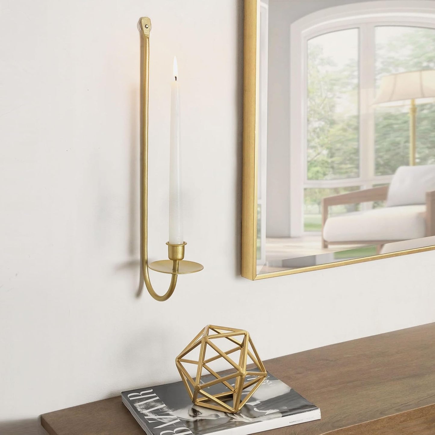 Metal Wall Candle Sconce Holder Set of 2 Wall Mount Candle Holders Modern Wall Candle Sconces Hanging for Living Room Farmhouse Fireplace Wedding 16.5"×5"×3" (Black)