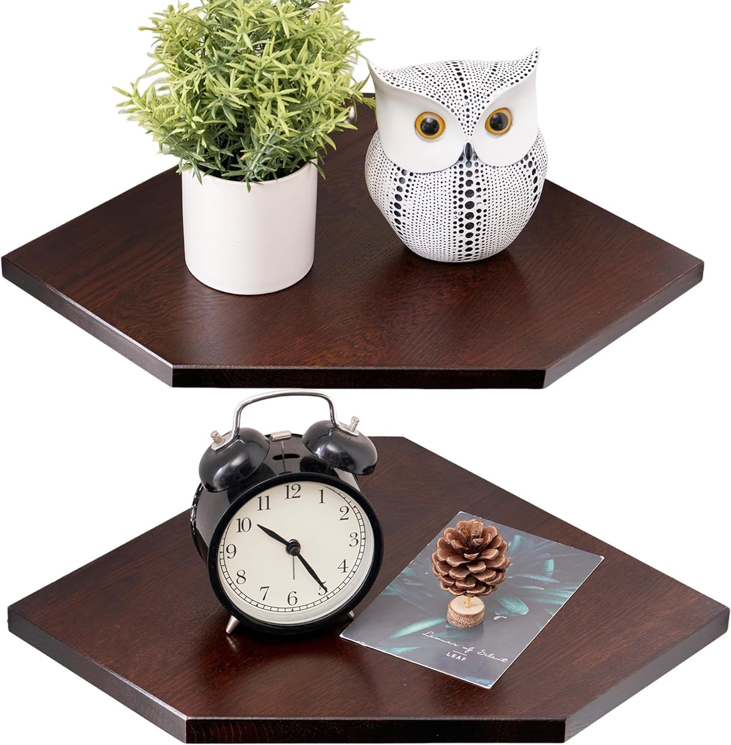 Corner Wall Shelves, Corner Floating Shelves Set of 2 Solid Oak Wood Display Shelf with Wire Hole Small Plant for Kitchen Living Room Natural