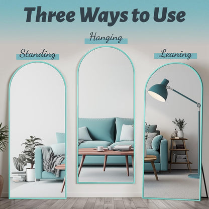 Antok 71" x28” Arched Full Length Floor Mirror, Black Aluminum Frame, Free Standing/Wall Mount/Leaning for Bedroom, Living Room, Dressing Room