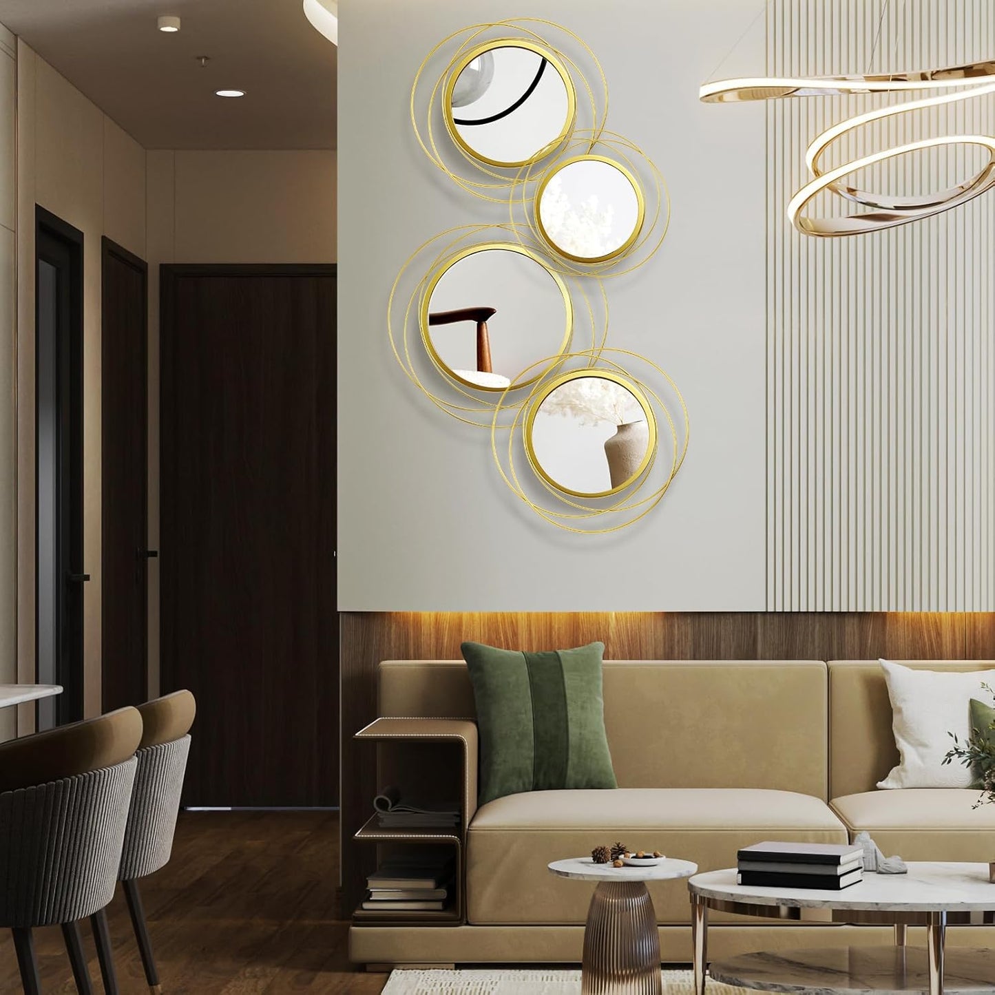 Hicarer 4 Pcs Decorative Wall Mirror Round Modern Circle Mounted Mirror Metal Wall Art Decor for Bedroom Living Room Entryway Dining Room Hallway(Gold)