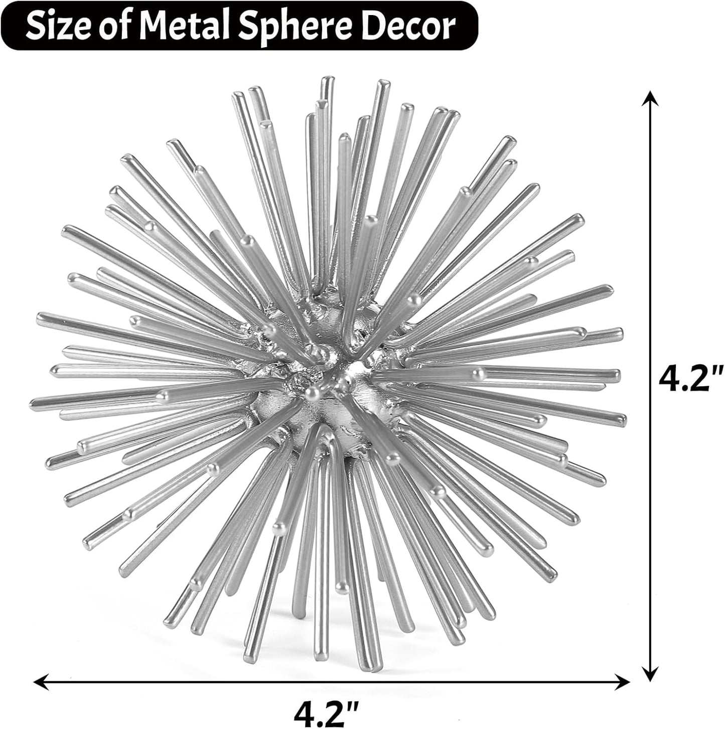 Metal Decorative Starburst Ball, 6 Inch Gold Sphere Decor, Spiky Star Burst Tabletop Sculpture, Mid-Century Modern Metal Spike Ball for Home, Living Room, Office & Shelf Decor