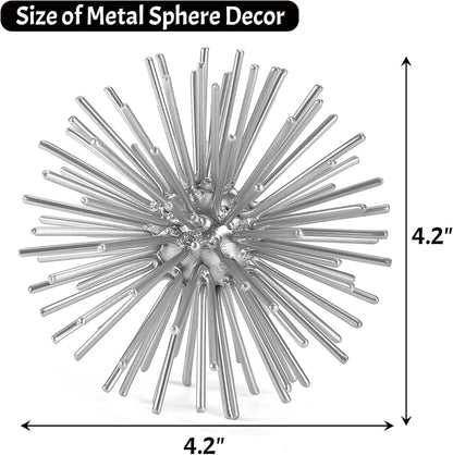Metal Decorative Starburst Ball, 6 Inch Gold Sphere Decor, Spiky Star Burst Tabletop Sculpture, Mid-Century Modern Metal Spike Ball for Home, Living Room, Office & Shelf Decor
