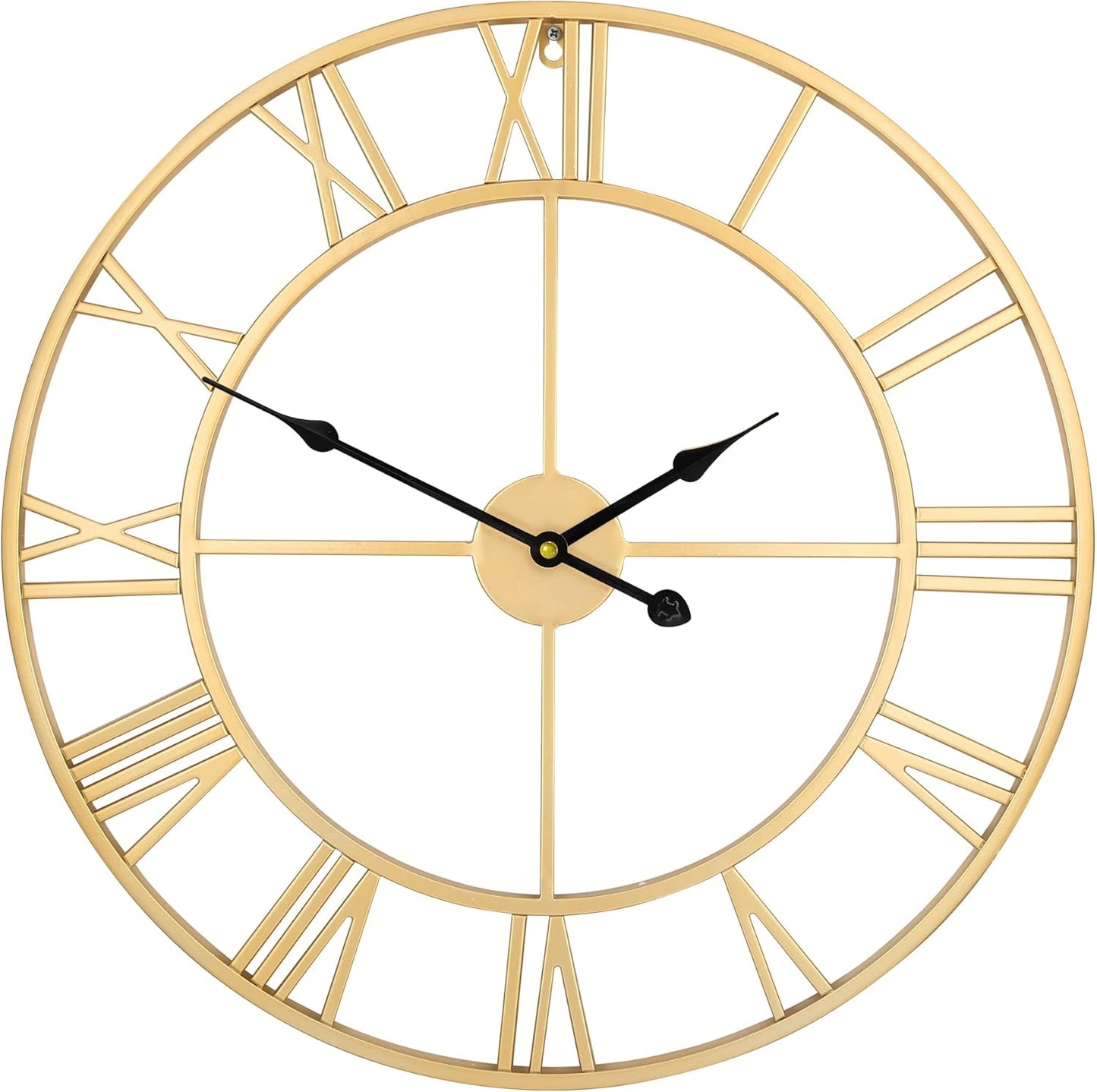 LEIKE 16" Large Wall Clocks Battery Operated, Round Modern Silent Non-Ticking Black Metal Wall Clock for Living Room Decor, Bedroom Kitchen (40cm Diameter, Black Roman Number)