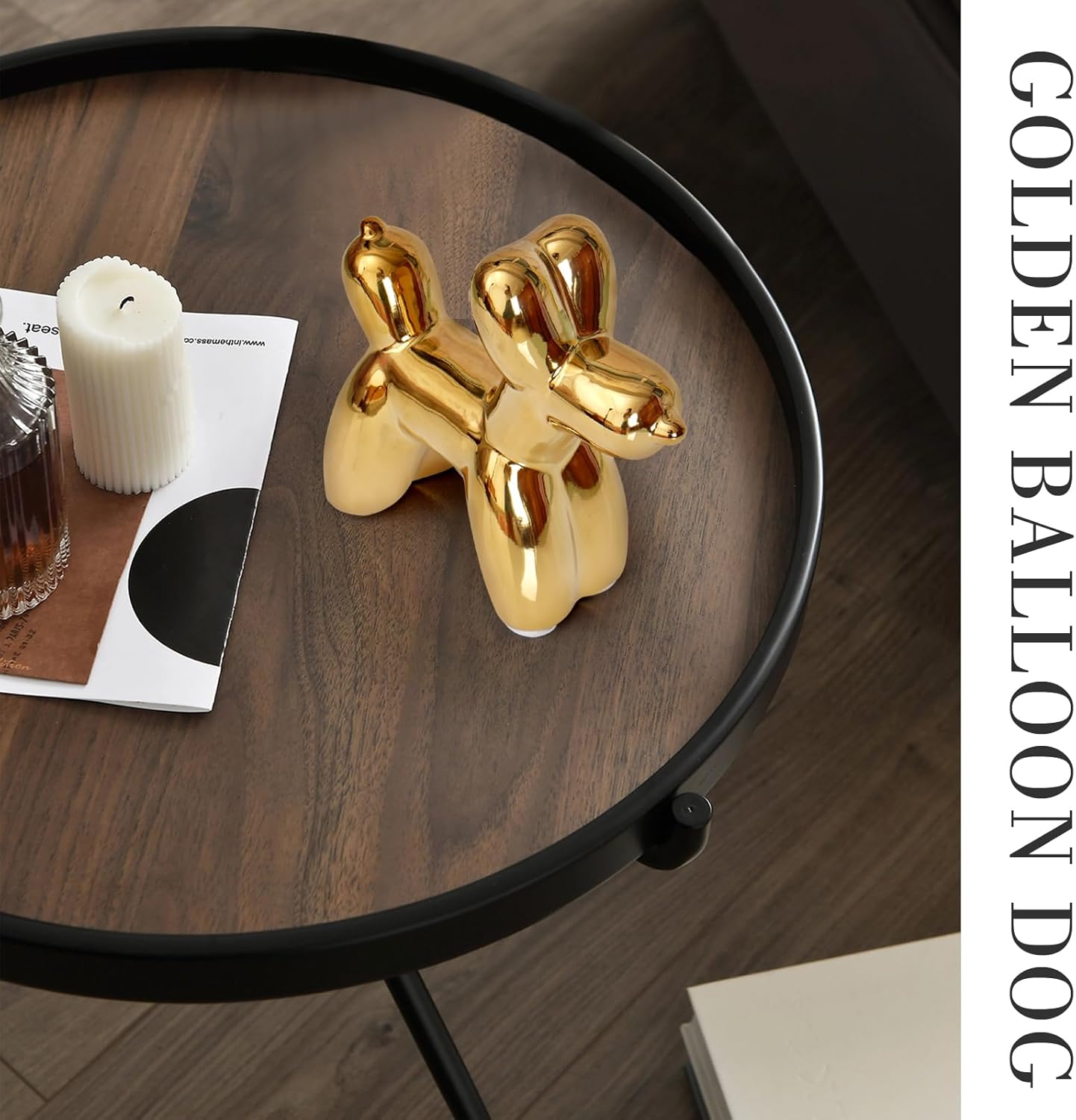 Notakia Cute Ceramics Balloon Dog Statue Crafts Gold Living Room Desktop Decorations,Handmade Modern Small Ceramic Animal Statue Ornament Gold Home Decor Accents