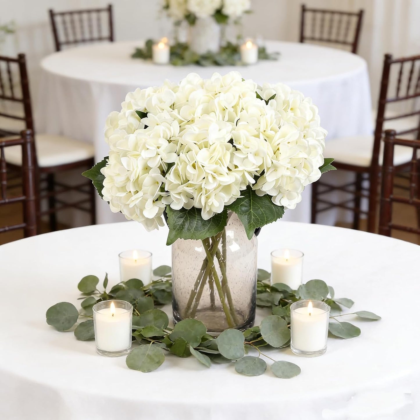 Kimura's Cabin 6pcs White Hydrangea Artificial Flowers Silk Fake Hydrangeas Faux Hydrangea Flowers with Stems for Wedding Bouquets Arrangement Home Table Centerpieces Baby Shower Party Decoration