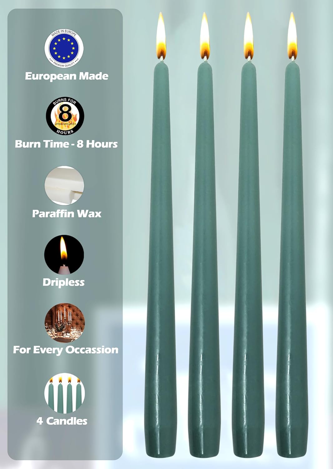 Hyoola Tall Taper Candles - 10 Inch Metallic Gold Unscented Dripless Taper Candles - 8 Hour Burn Time - 4 Pack