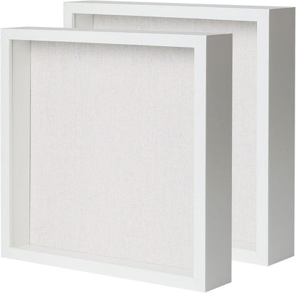 Muzilife 8x8 Shadow Box Picture Frame with Linen Board - Deep Wood & Glass Display Case Ready to Hang Memory Box Baby Sports Memorabilia, Pins, Awards, Medals, Wedding, Tickets and Photos (Black)