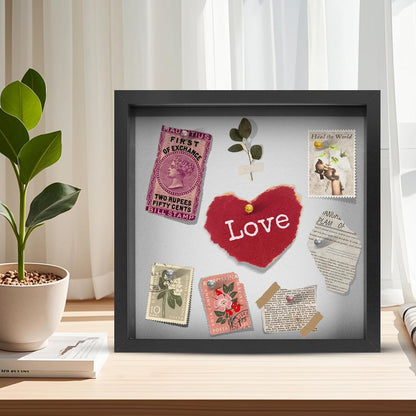 Ninsula 8x8 Shadow Box, Shadow Box Frame with Soft Linen Back - Push 12PCS Pins Included, 3D Picture Display Cases Box for Flowers, Tickets, Souvenirs, Photographs, Handicrafts (Black)