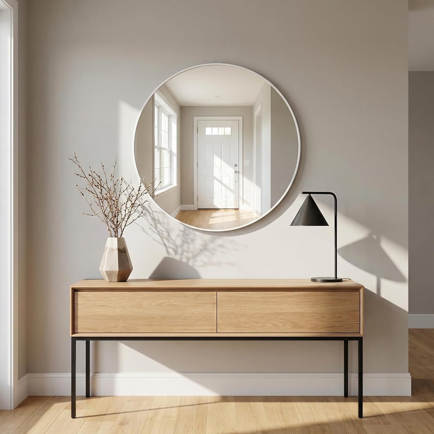 HARRITPURE Round Mirror 30 Black Wall Mounted Circle Mirrors Vanity Mirror with Brushed Aluminum Alloy Frame Modern Decoration for Bathroom, Living Room, Vanity, Bedroom, Entryway
