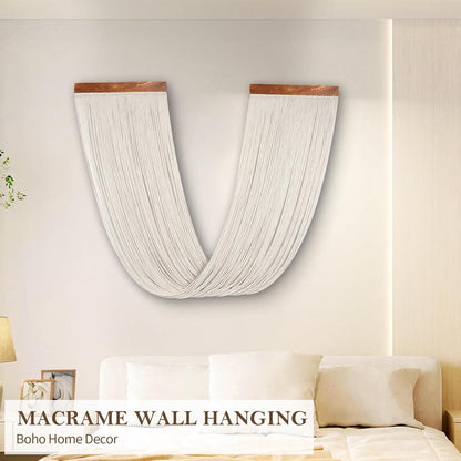 Lokeisna Macrame Wall Hanging, Woven Tapestry Beige & Dusty Rose Handmade Craft Macrame Wall Decor, Gallery & Nursery, Size 37.4” Lx27.5” W