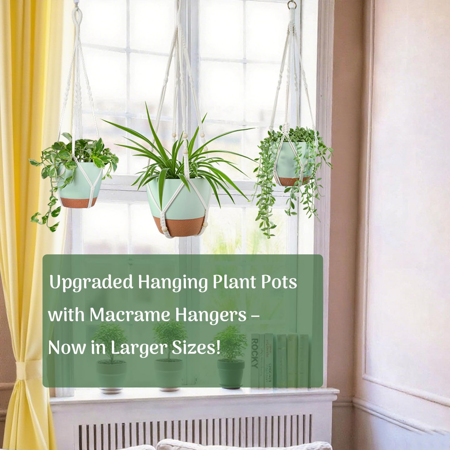 Bouqlife Hanging Planters with Macrame Plant Hangers for Indoor Outdoor Plants 3 Set Self Watering Pots Hanging Baskets Flower Pot Holders 3 Different Size