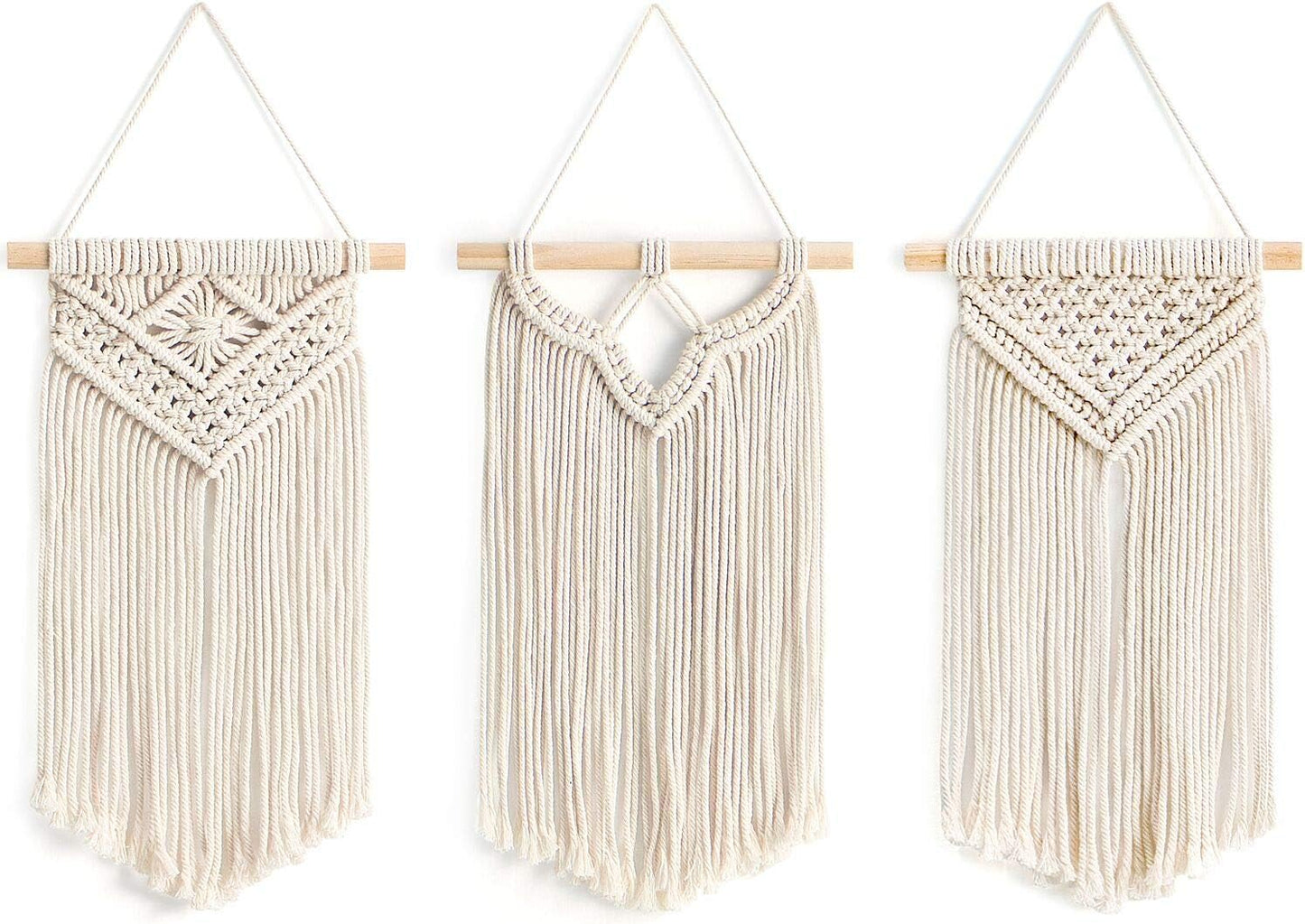 Mkono Small Macrame Wall Hanging 3 Pack Boho Art Woven Wall Decor Home Chic Decoration for Bedroom Living Room Apartment Gallery, Christmas Gift, 8" W x 14" L