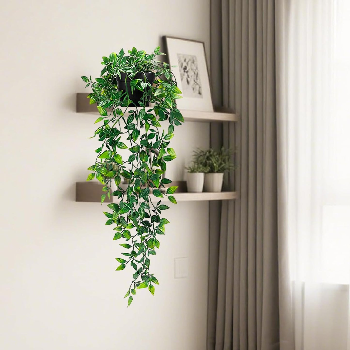 Clearain 1pcs Fake Hanging Plants, Artificial Small Potted Plants, Mini Faux Succulent Plant for Indoor Outdoor Aesthetic Office Living Room Shelf Home Decor (Eucalyptus leaves-1pcs)