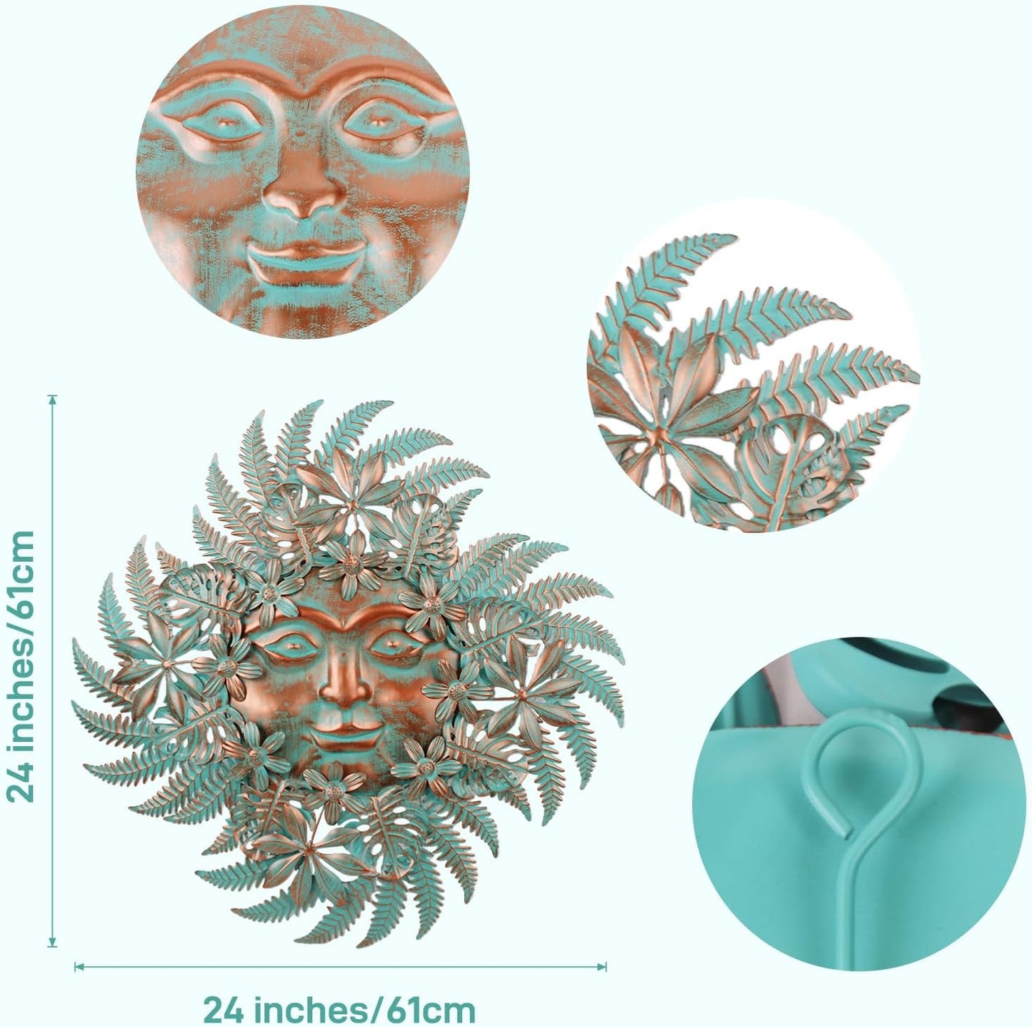 Large Metal Sun Wall Decor Outdoor, 27 Inch Sun and Moon Decor Metal Wall Art, 3D Sun Wall Decor for Patio Garden Yard Fence Bedroom Living Room Decoration