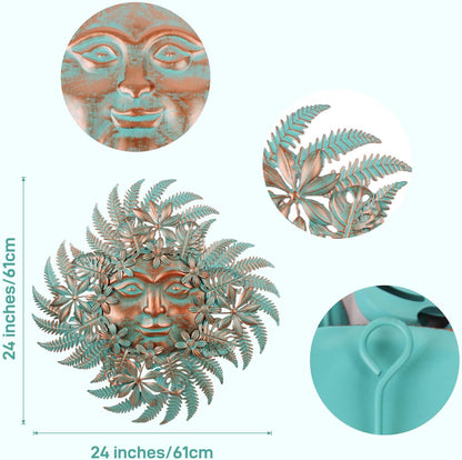 Large Metal Sun Wall Decor Outdoor, 27 Inch Sun and Moon Decor Metal Wall Art, 3D Sun Wall Decor for Patio Garden Yard Fence Bedroom Living Room Decoration