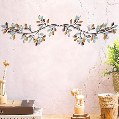Hotop 2 Pieces Metal Tree Leaf Wall Decor Vine Olive Branch Leaf Wall Art Wrought Iron Scroll Sculptures Above the Bed, Living Room, Outdoor Decoration (Classic Style,Black)