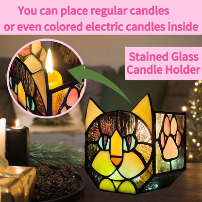 Tiffany Stained Glass Fun Moon Sleeping Cat Planter，Cactus Planter，Cute Planters for Indoor Plants,Decorative Flower Pots As Gifts for Cat Lovers，4.6x3x5.15 in