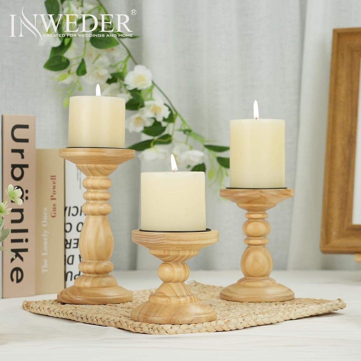 Wood Pillar Candle Holder: 3Pcs Rustic White Candle Holders for Pillar Candles Wood Candle Holders Distressed Wooden Farmhouse Candle Holder Large Rustic Candle Holder for Fireplace Table