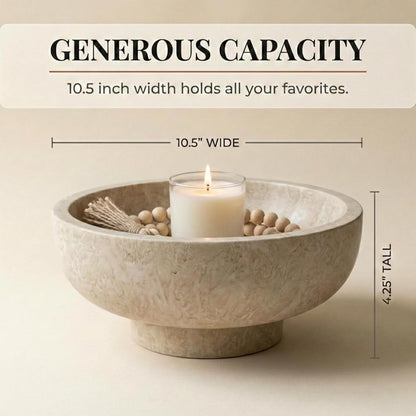 OAKOA Concrete Black Decorative Bowl for Home Decor - Black Fruit Bowl - Modern Pedestal Coffee Table Bowl for Entryway Table