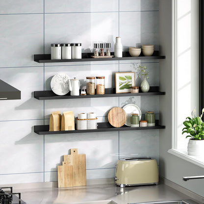HOOBRO Floating Shelves, Wall Shelf Set of 3, 35.4 Inches Hanging Shelf with Raised Edge and Invisible Brackets, for Bathroom, Bedroom, Kitchen, Office, Living Room Decor, Rustic Brown BF90BJ01