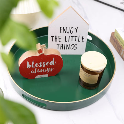 Green Decorative Tray with Handles, Versatile Serving Tray for Coffee Table, Ottoman, Ideal for Serving, Displaying, Organizing, 15.7"*10.2"*1.57"