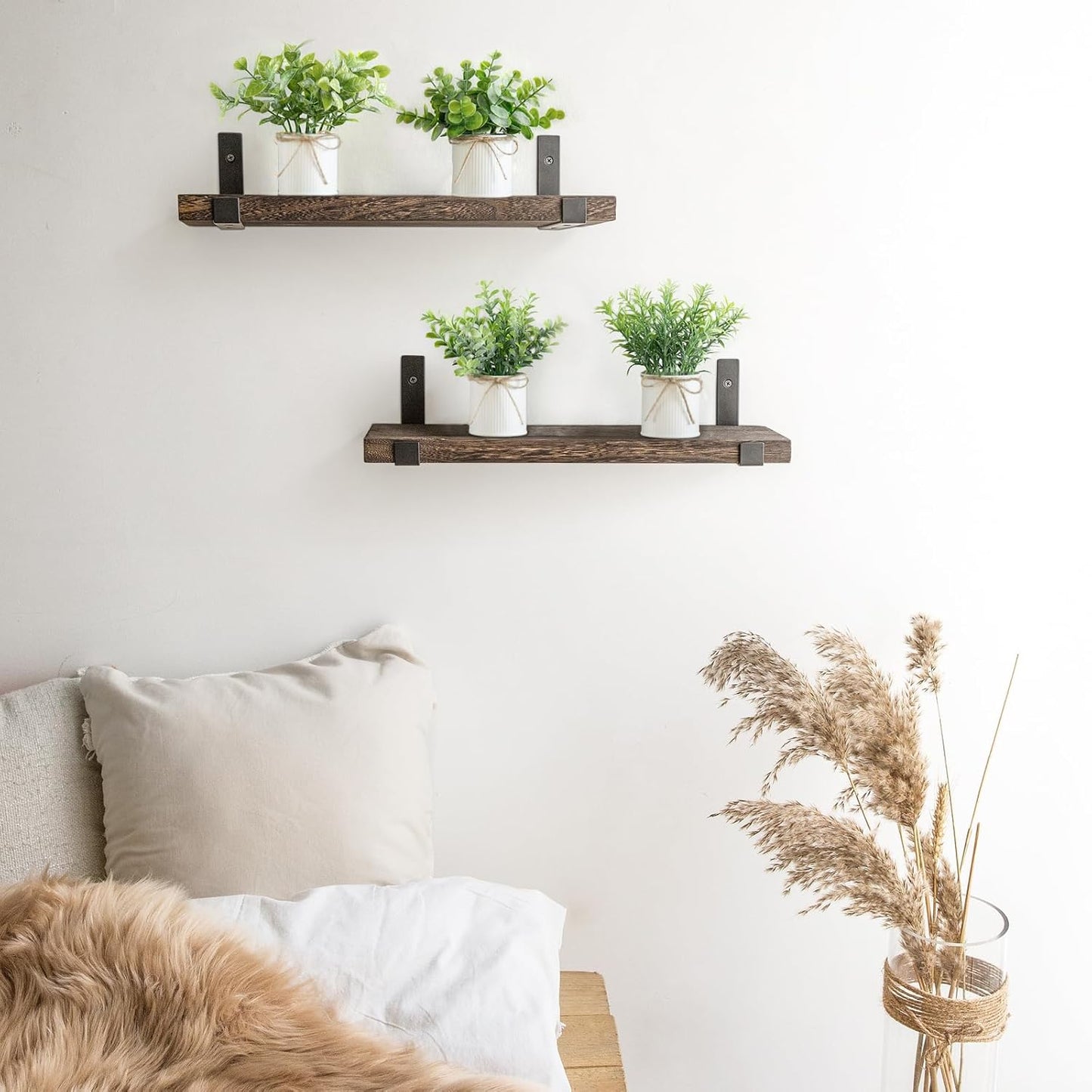 Mkono 4 Packs Small Fake Plants in Farmhouse Galvanized Pots Table Centerpiece Mini Potted Artificial Plants Faux Eucalyptus for Shelf Office Rustic Home Decor (White, Mini-6" H)