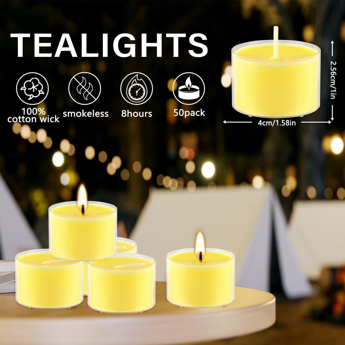 100 Pack Scented Tealight Candles - 4 Hours Burning Lemon Aromatherapy | Valentine's Day Romantic Dinner & New Year Home Decor, Yellow Votive Candles for Wedding, Holiday Gift & Emergency (Yellow)