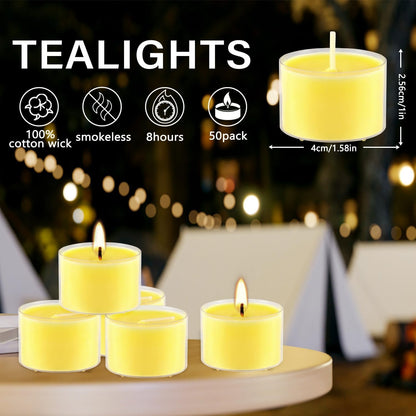 100 Pack Scented Tealight Candles - 4 Hours Burning Lemon Aromatherapy | Valentine's Day Romantic Dinner & New Year Home Decor, Yellow Votive Candles for Wedding, Holiday Gift & Emergency (Yellow)