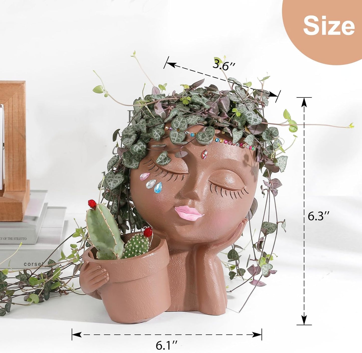 vomiceak Face Planter Pots Head, Planters for Indoor Plants - Double Cute Plant Pots for Flower & Succulent with Drainage Holes - Gift Ideas for Women (White Lady)
