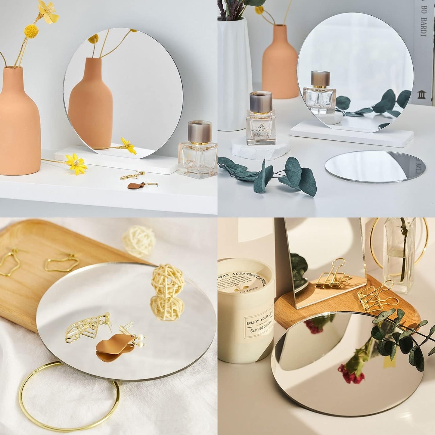 7.87" Round Wall Mirror Tile Self Adhesive Acrylic Mirror Sheet Sticker for Bathroom, Bedroom, Door, Home Decor