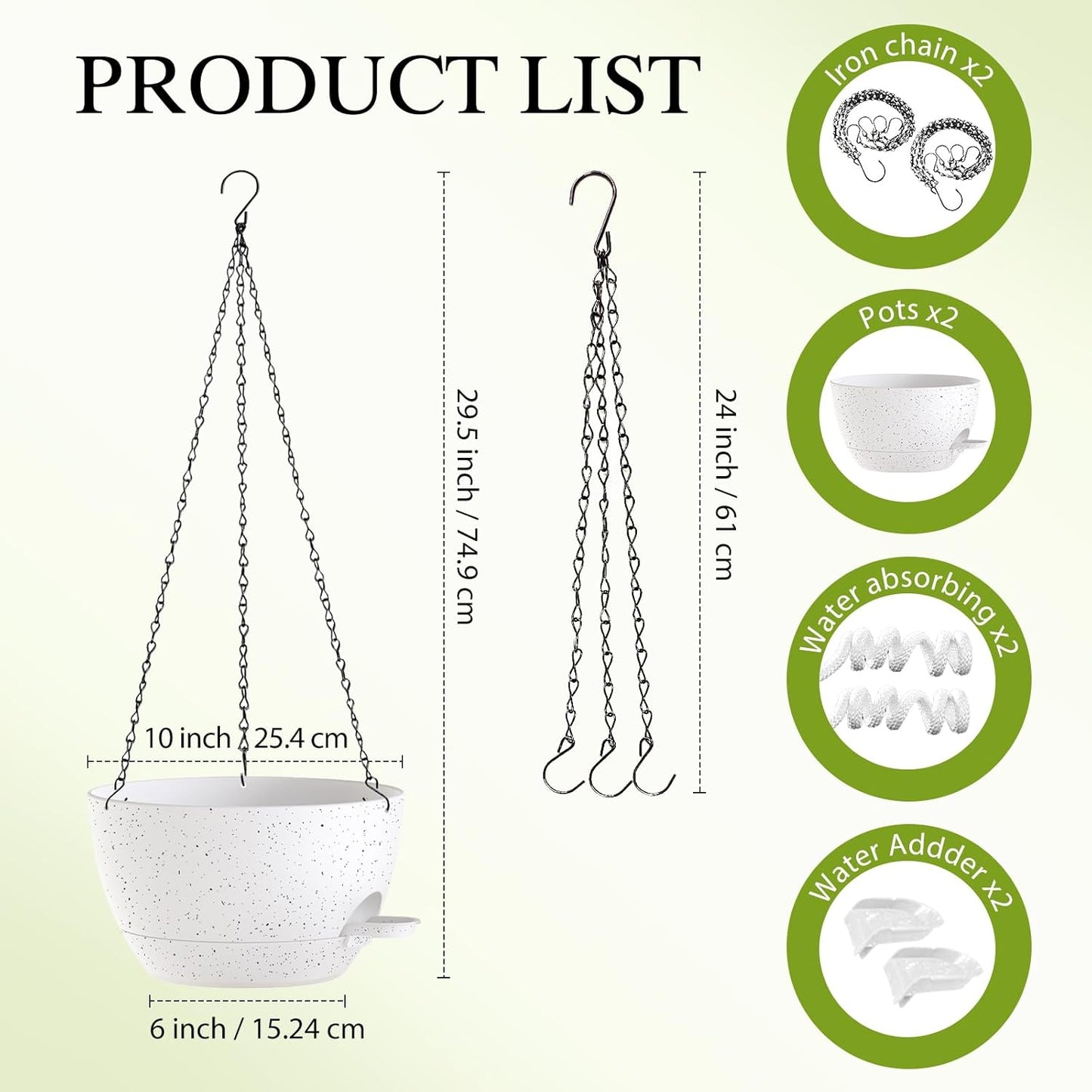 12 Inch Hanging Baskets 2 PC with Chains, Self-Watering Hanging Planters for Indoor Outdoor Plants, Plastic Hanging Flower Pots,Black