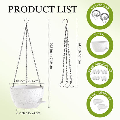 12 Inch Hanging Baskets 2 PC with Chains, Self-Watering Hanging Planters for Indoor Outdoor Plants, Plastic Hanging Flower Pots,Black