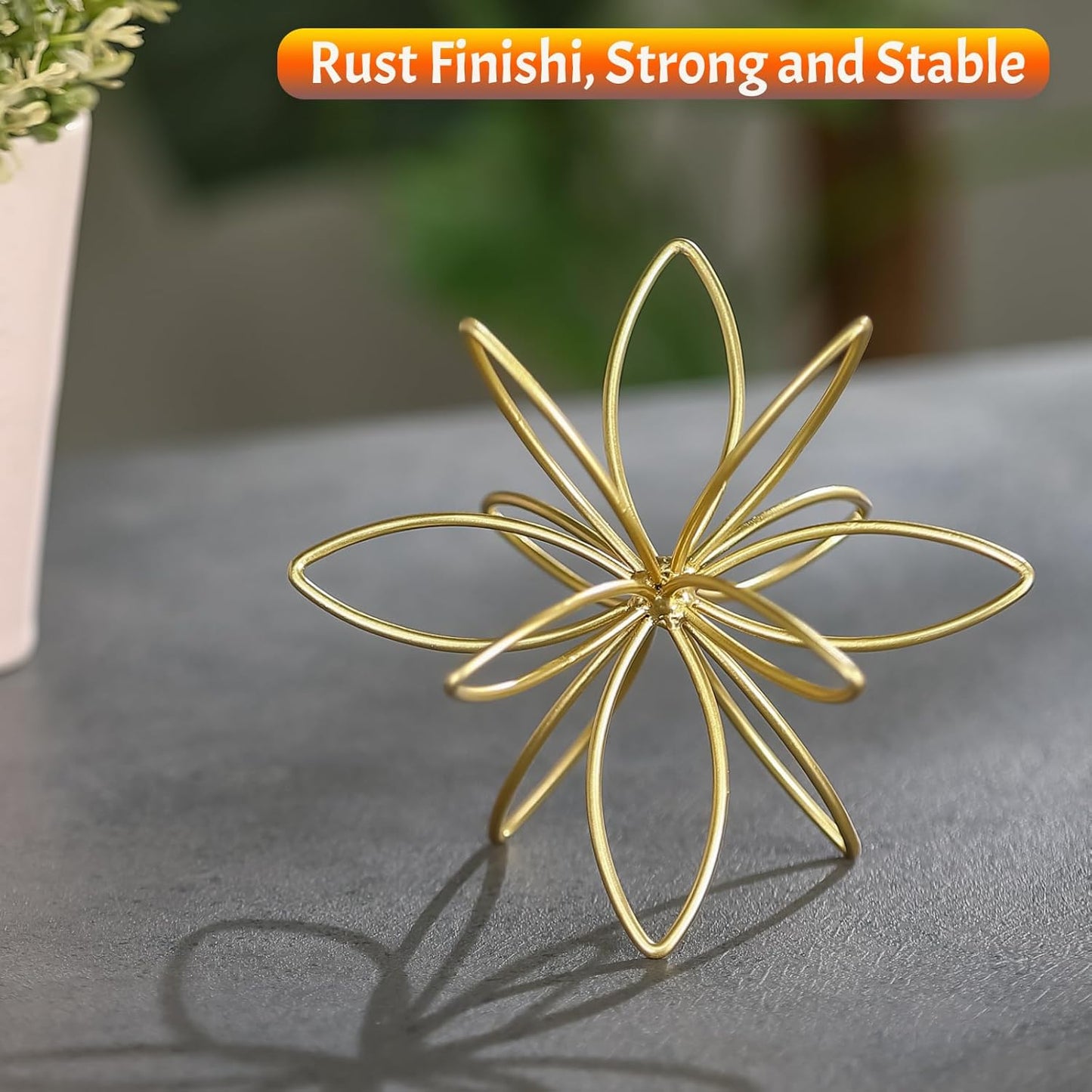 8" Gold Decorative Sphere, Metal Floral Tabletop Sculpture, Abstract Tabletop Decorative Ball for Home Metal Sphere Decor