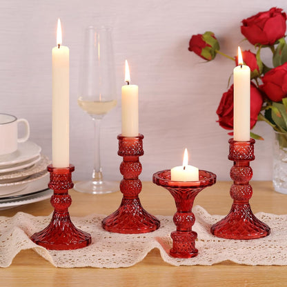 DARJEN 6Pcs Gold Candlestick Holders Set - 4" H & 5" H Striped Taper Candle Holders Bulk, Glass Candle Holders for Wedding, Festival, Party, Table Centerpiece, Gifts