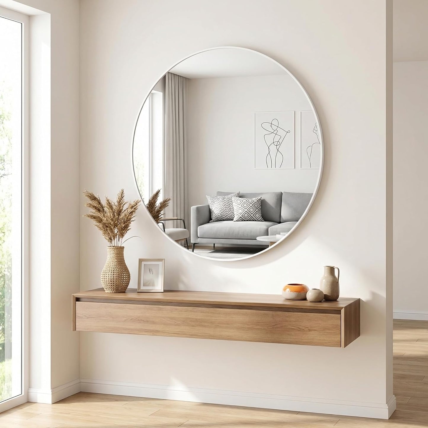 HARRITPURE Round Mirror 30 Black Wall Mounted Circle Mirrors Vanity Mirror with Brushed Aluminum Alloy Frame Modern Decoration for Bathroom, Living Room, Vanity, Bedroom, Entryway