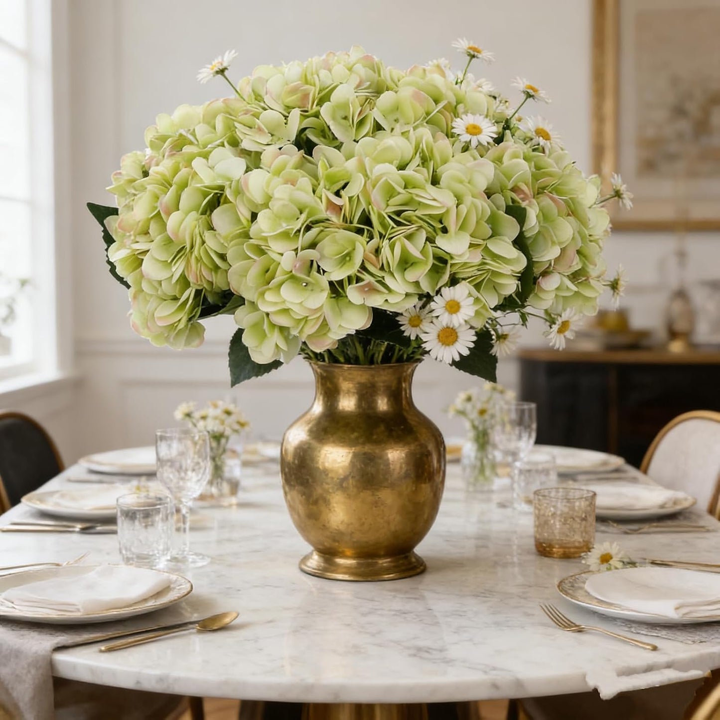 Kimura's Cabin 6pcs White Hydrangea Artificial Flowers Silk Fake Hydrangeas Faux Hydrangea Flowers with Stems for Wedding Bouquets Arrangement Home Table Centerpieces Baby Shower Party Decoration