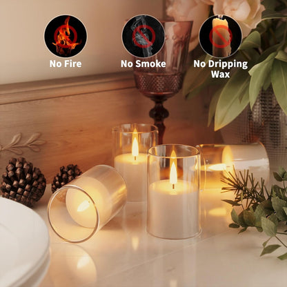 VIODAIM 12Pack Flickering Flameless LED Candles with Timer, Battery Powered - Small Pillar & Votive, Clear (2"X3")