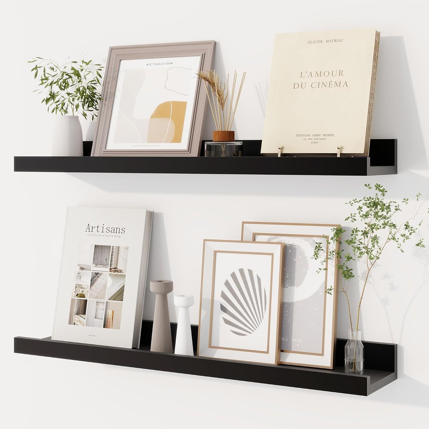 Dreamland Picture Ledge Shelf for Wall, Floating Shelves Set of 2, 48 Inch Long Floating Shelves with Lip for Living Room, Bedroom, Bathroom, Kitchen, White