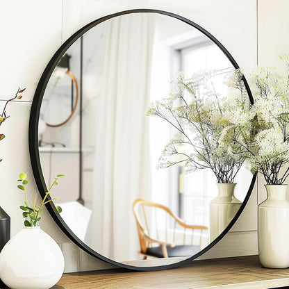 Sunniry Black Round Mirror, Round Mirror 24 inch, Black Circle Mirrors Matte Metal Frame, Wall Mounted Mirrors for Living Room, Bathroom, Wall, Entryway.