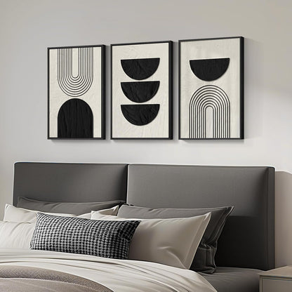 Large Framed Black and White Abstract Wall Art for Living Room, 3 Piece Big Modern Canvas Prints Paintings Artwork for Walls, Minimalist Abstract Art Pictures for Hallway, Office Wall Decor 24x36 In