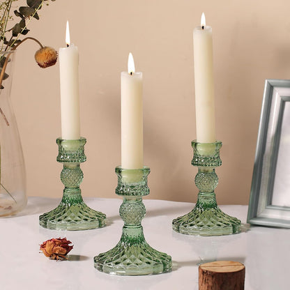 DARJEN Candlestick Holders Set,12Pcs 4" H Taper Candle Holders Bulk, Clear Glass Candle Holders for Wedding, Spring Party, Romantic Dinner, Festival & Windowsill Decor